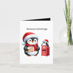 Kerstseizoenen groeten pinguïn postbode feestdagen kaart
