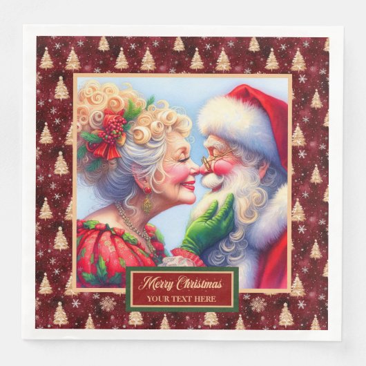 Kerstservetten Rood Goud Groen Mr & Mrs Claus Servet (Voorkant)