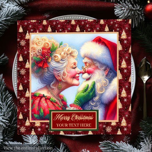 Kerstservetten Rood Goud Groen Mr & Mrs Claus Servet