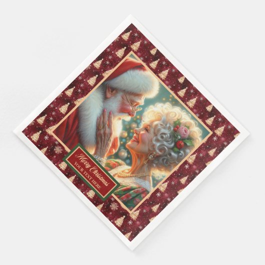 Kerstservetten Santa Couple Rood Goud Groen Servet (Hoek)