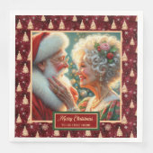 Kerstservetten Santa Couple Rood Goud Groen Servet (Voorkant)