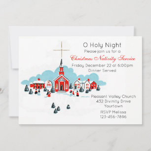 Kerstservice met een winter kerkelijk landschap kaart