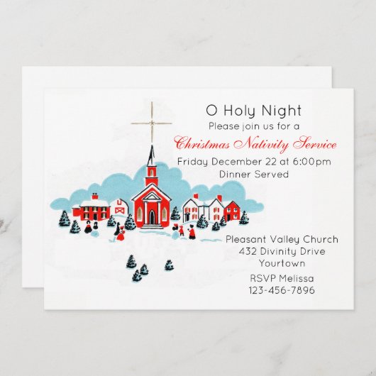 Kerstservice met een winterkerscène kaart (Voorkant / Achterkant)