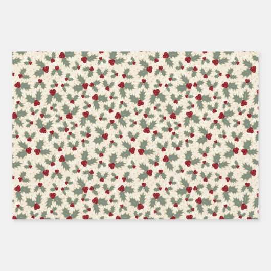 Kerstset-Candy Canes-Trees-Poinsettias-Holly Inpakpapier Vel (Voorkant 3)