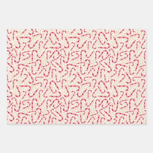 Kerstset-Candy Canes-Trees-Poinsettias-Holly Inpakpapier Vel (Voorkant)