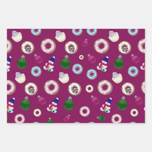 Kerstset Snowmen, kerstballen, Donuts Inpakpapier Vel (Voorkant)