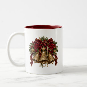 Kerstsfeer Beker met Kerkklokken Motief Tweekleurige Koffiemok