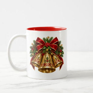 Kerstsfeer Beker met Kerkklokken Motief Tweekleurige Koffiemok