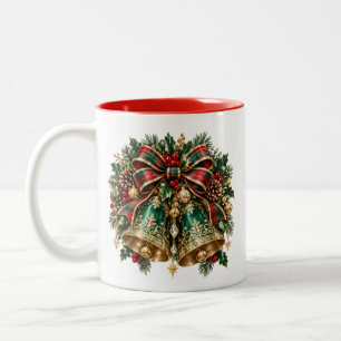 Kerstsfeer Beker met Kerkklokken Motief Tweekleurige Koffiemok