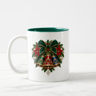 Kerstsfeer Beker met Kerkklokken Motief Tweekleurige Koffiemok