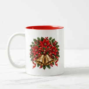 Kerstsfeer Beker met Kerkklokken Motief Tweekleurige Koffiemok