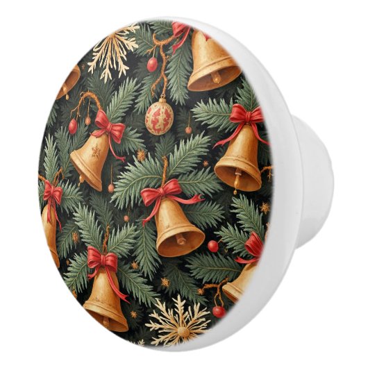 Kerstsfeer Bellen, Decoratief Kerstpatroon, Keramische Knop (Rechts)