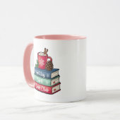 Kerstsfeer Boek Club Mok | Roze (Voorkant links)