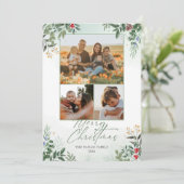 Kerstsfeer botanische bloemen kerstkaart (Staand voorkant)