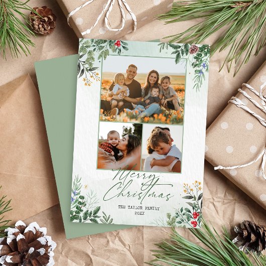 Kerstsfeer botanische bloemrijke kerstkaart