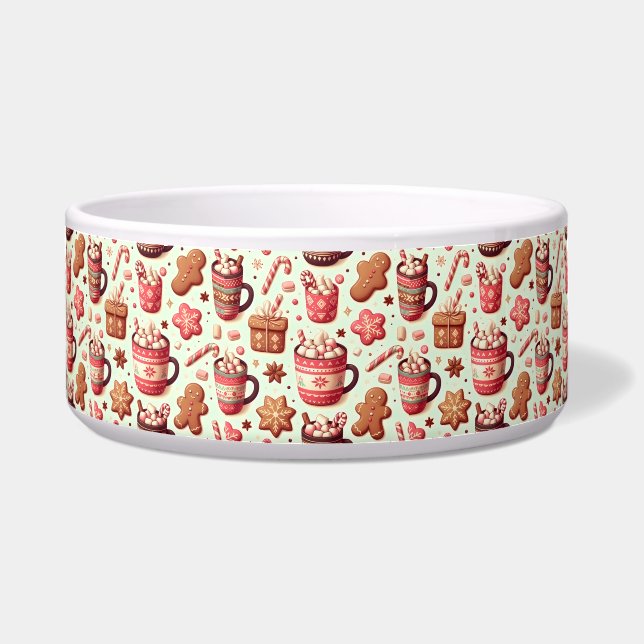 Kerstsfeer Cacao en Kerststol Patroon Voerbakje (Voorkant)