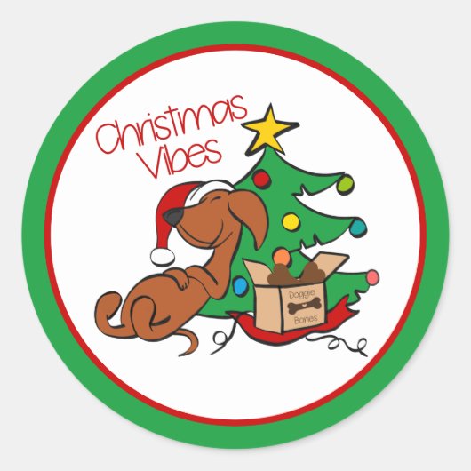 Kerstsfeer Dachshund Hond Sticker (Voorkant)