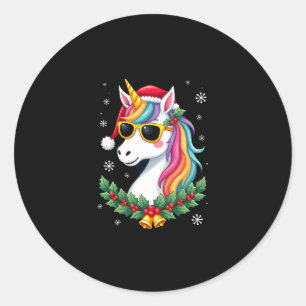 Kerstsfeer Eenhoorn Meisjes Jongens Kerstman Cute Ronde Sticker