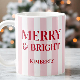 Kerstsfeer en moderne roze gestreepte Kerstmis Koffiemok