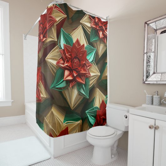 Kerstsfeer: Gouden Draden van Kerstmis Douchegordijn (In situ)
