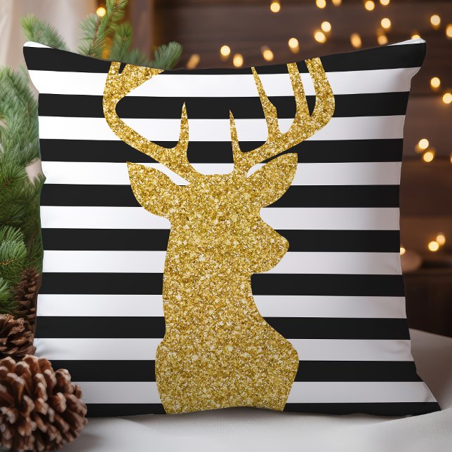 Kerstsfeer Gouden Glitter Herten Kerstmis Kussen (Creator heeft geüpload)