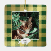 Kerstsfeer Gouden Plaid Kat Naam Kerstmis Keramisch Ornament (Achterkant)