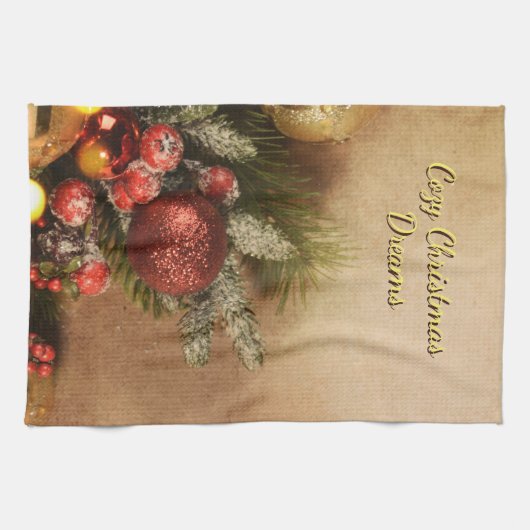 Kerstsfeer Handdoek 'Cozy Christmas Dreams' | Kers (Horizontaal)