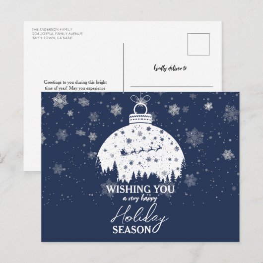 Kerstsfeer in besneeuwd bos Witte Ornament Kerstma Feestdagenkaart (Voorkant / Achterkant)