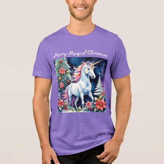 Kerstsfeer Kerst Eenhoorn & Kerstbomen Tri-Blend Shirt (Voorkant)