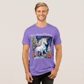 Kerstsfeer Kerst Eenhoorn & Kerstbomen Tri-Blend Shirt (Voorkant volledig)