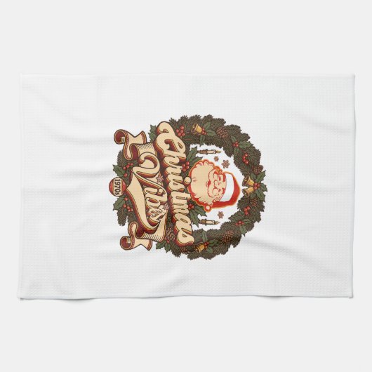 Kerstsfeer Kerstman Krans Bellen Theedoek (Horizontaal)