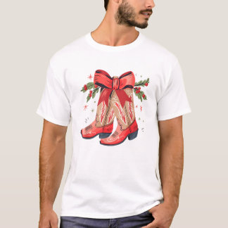 Kerstsfeer Koeienmeisje Laars Kerstmis Westerse T-shirt