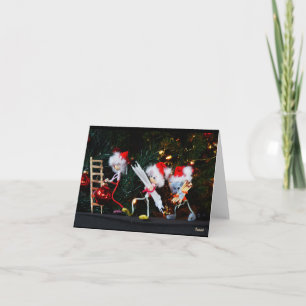 Kerstsfeer met Fubby's die de decoratie verzorgen. Bedankkaart