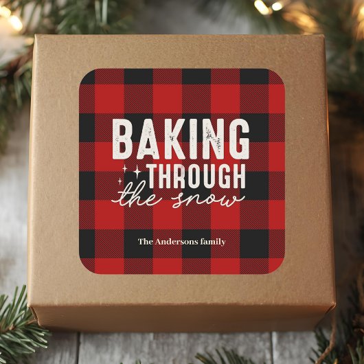 Kerstsfeer met Sneeuw Buffel Plaid Vierkante Sticker