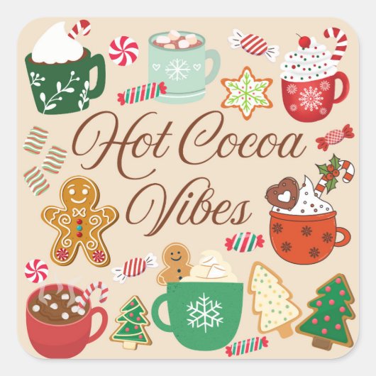 Kerstsfeer met warme chocolademelk vierkante sticker (Voorkant)