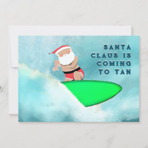 Kerstsfeer op het strand met surfen feestdagenkaart