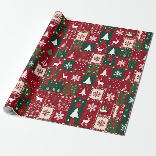 Kerstsfeer patroon cadeaupapier (Uitgerold)