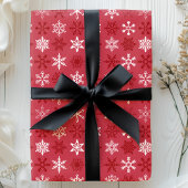 Kerstsfeer Rood & Wit Sneeuwvlokje Cadeaupapier