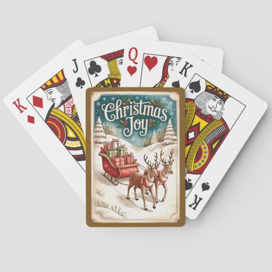 Kerstsfeer slee en winters landschap pokerkaarten (Achterkant)