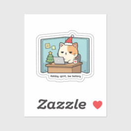 Kerstsfeer, sticker van kat met lege batterij