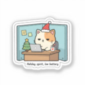 Kerstsfeer, sticker van kat met lege batterij (Voorkant)