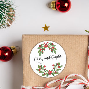 Kerstsfeervolle Rode Bessen Groene Vakantie Ronde Sticker