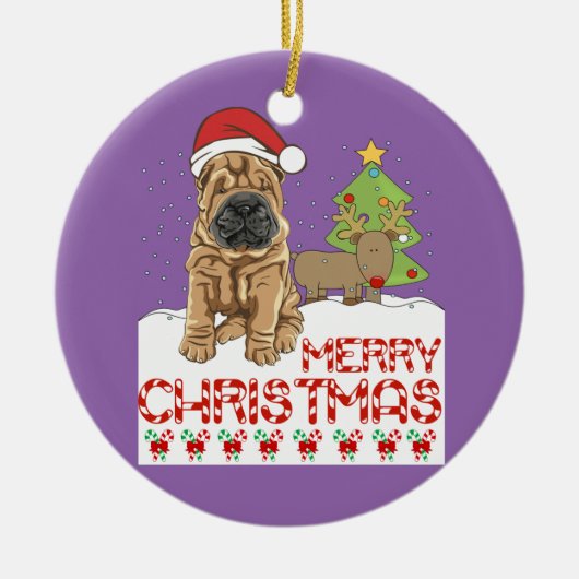 KerstShar Pei Keramisch Ornament (Voorkant)