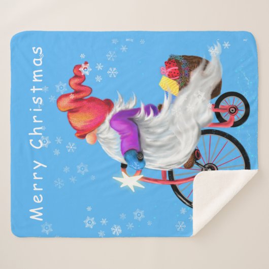 KerstSherpa Blanket Gnome met Bike en Gifts Sherpa Deken (Voorkant (horizontaal))