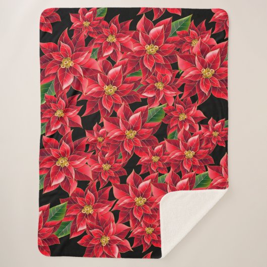KerstSherpa Blanket-Large-Red Poinsettia Sherpa Deken (Voorkant)