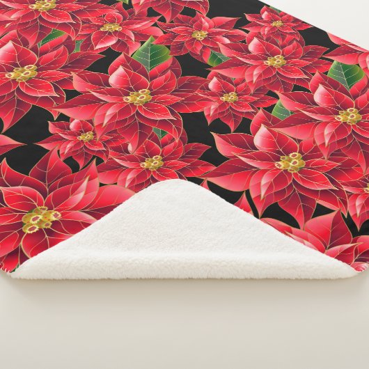 KerstSherpa Blanket-Large-Red Poinsettia Sherpa Deken (3/4)
