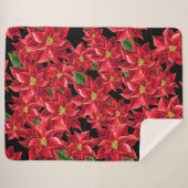 KerstSherpa Blanket-Large-Red Poinsettia Sherpa Deken (Voorkant (horizontaal))