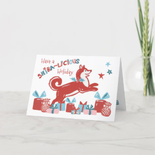 Kerstshiba in Dog Holiday Joy Modern Retro Feestdagen Kaart