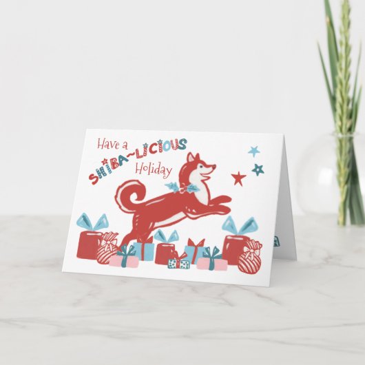 Kerstshiba in Dog Holiday Joy Modern Retro Feestdagen Kaart (Voorkant)