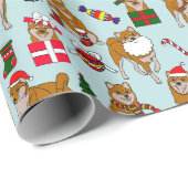 KerstShiba Inu Cadeaupapier (Rol Hoek)